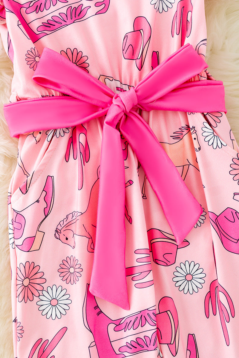 Cowgirl, horse printed double layer bell jumpsuit. PNG20005
