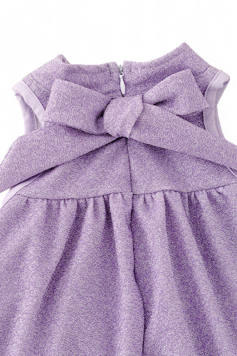 Lilah dress made with shimmery fabric & faux fur trim.