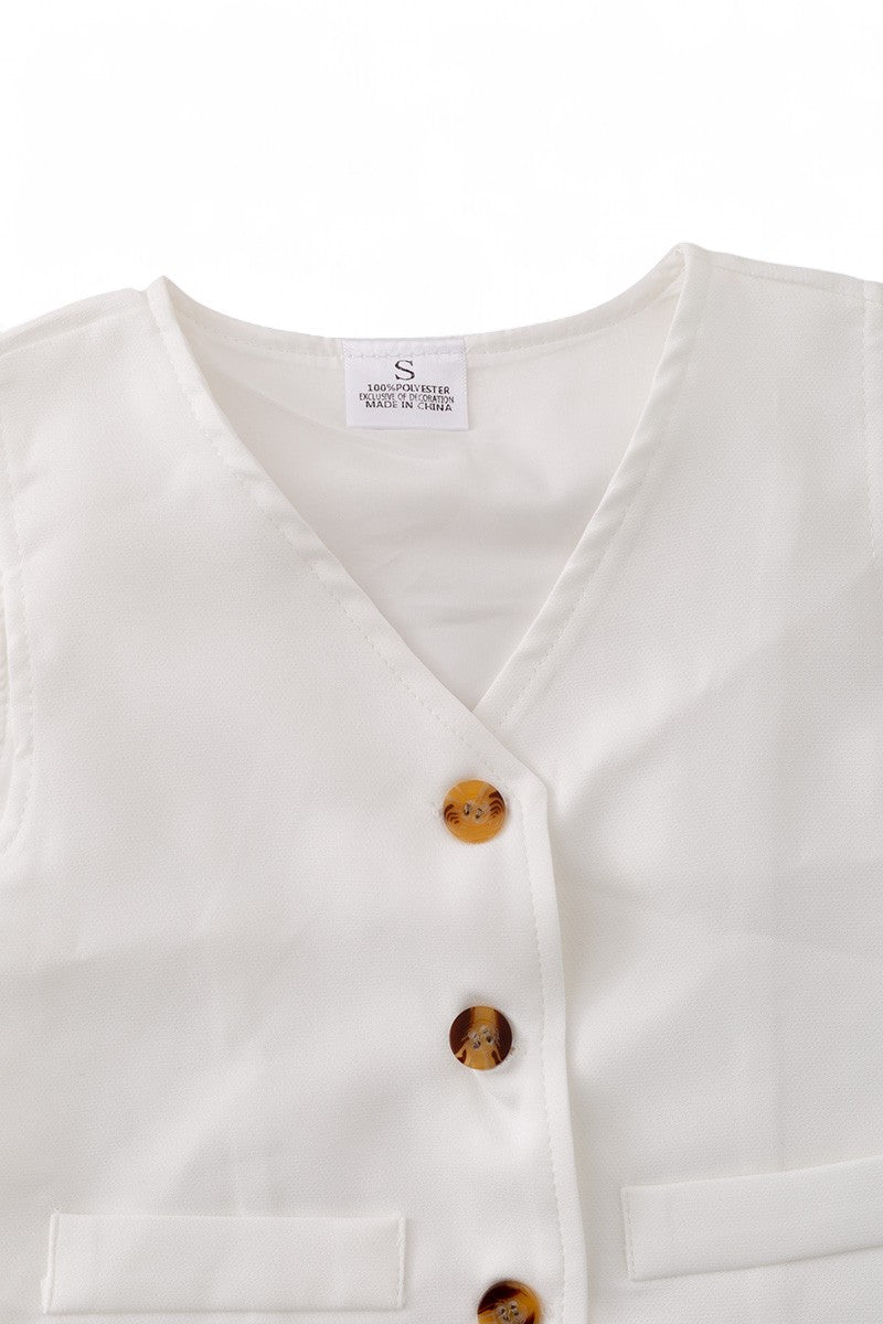 White button up Vest with simulate pockets.