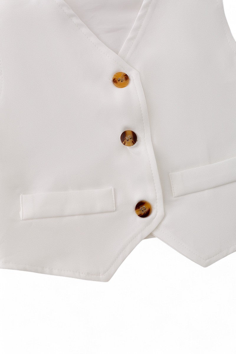 White button up Vest with simulate pockets.
