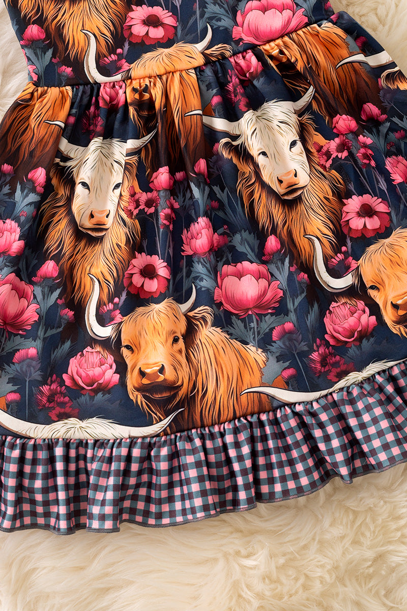 Highland cow printed dress. DRG54116