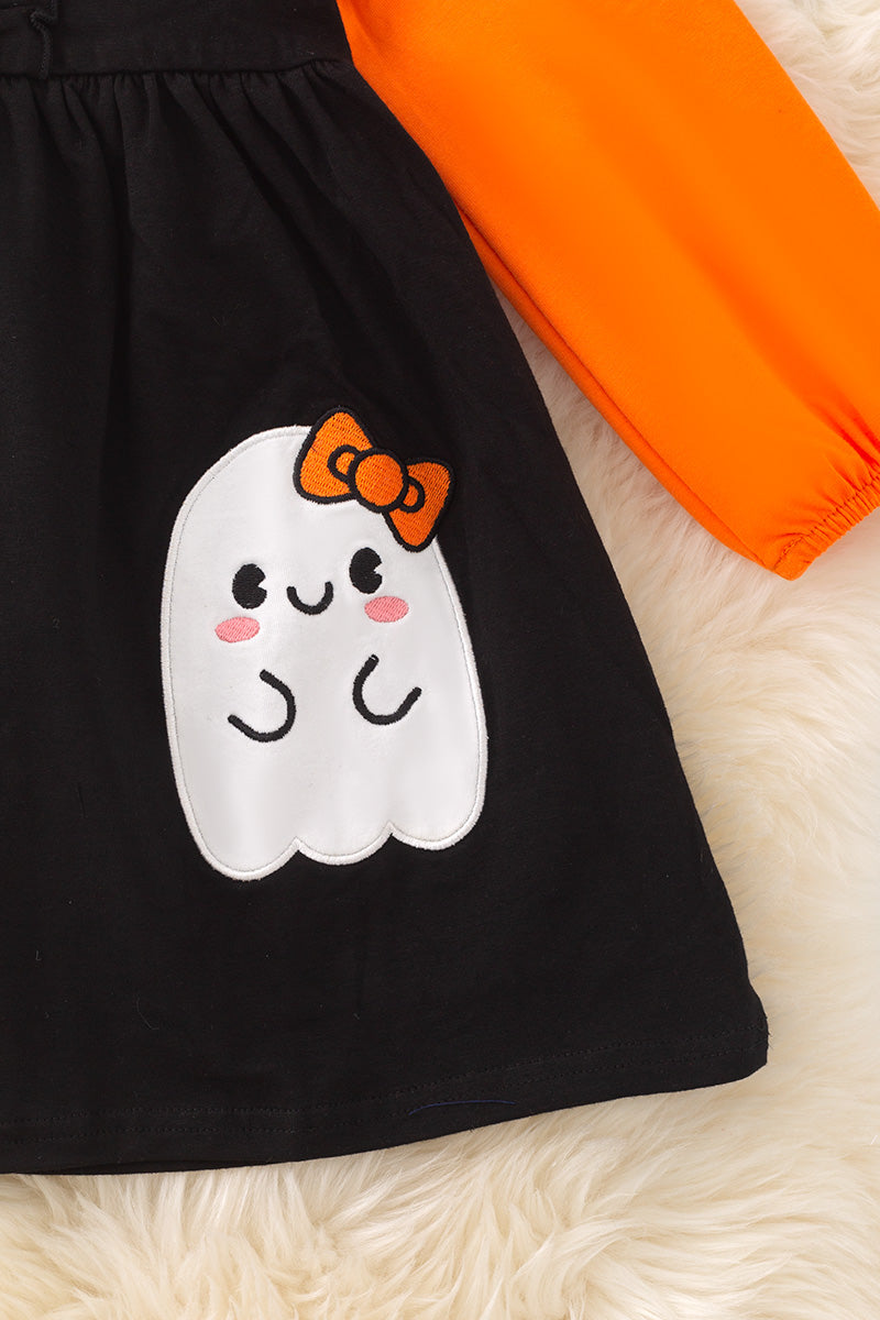 Black ghost applique dress with orange undershirt. OFG51174