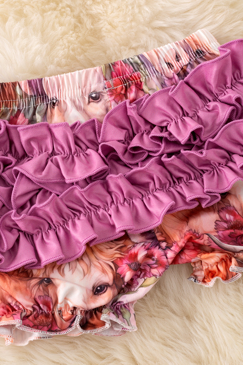 Highland cow printed top with matching bubble bloomers. RPG53361