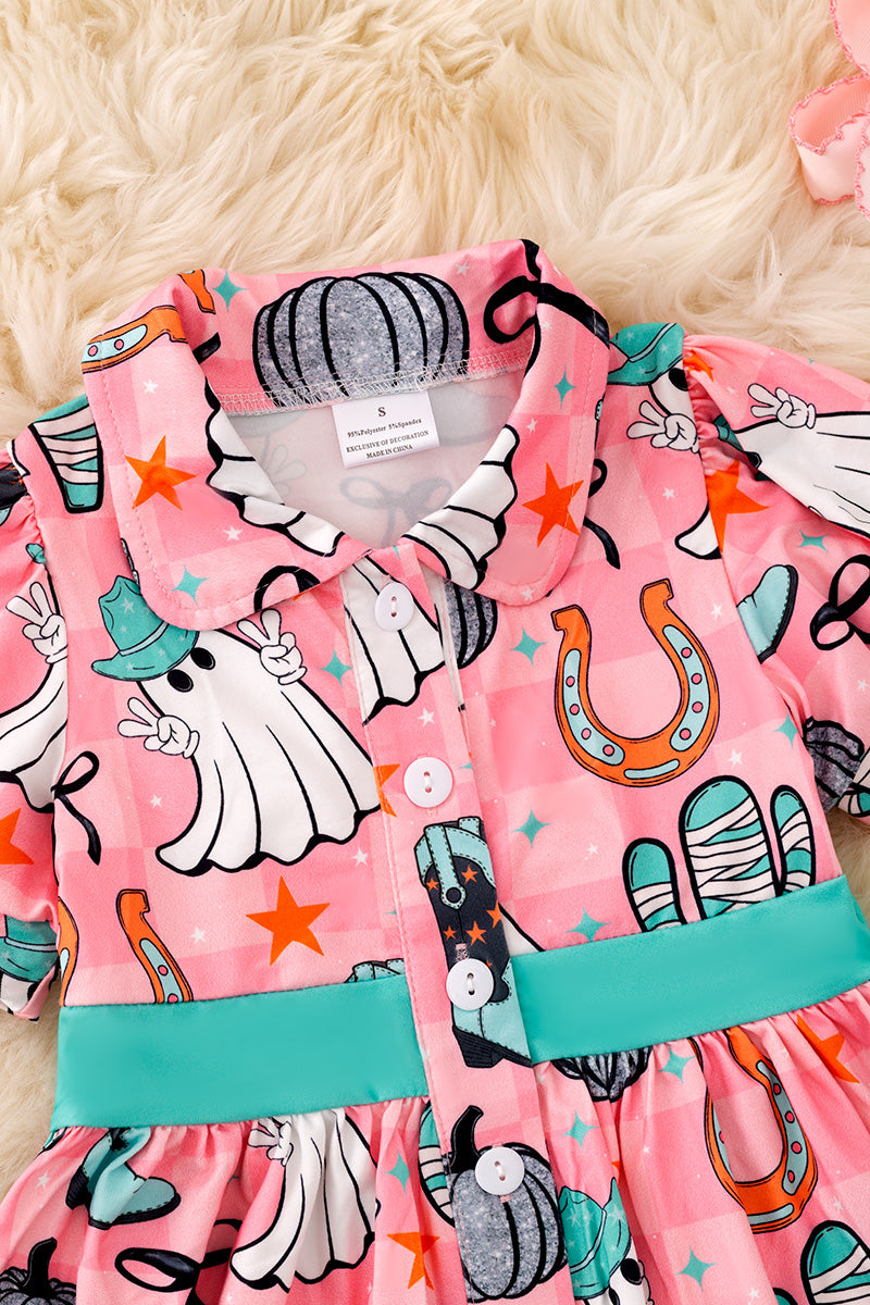 Halloween checkered printed button up shirt. DRG53651