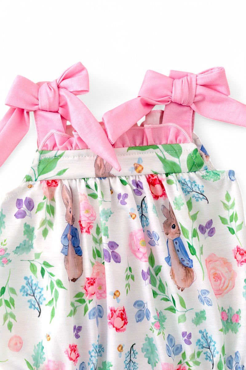 Easter bunny girls baby onesie with snaps.