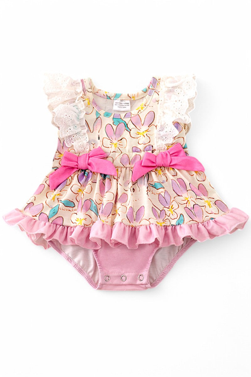 Easter bunny girls baby onesie with snaps.