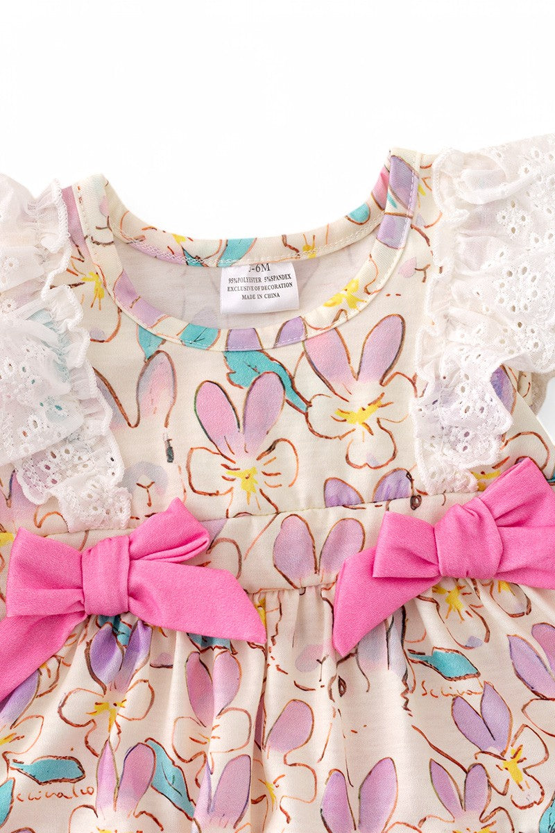 Easter bunny girls baby onesie with snaps.