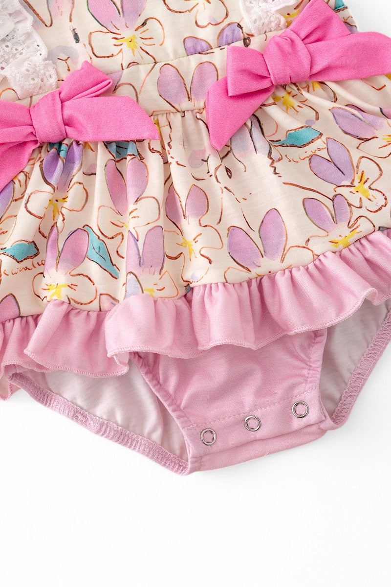 Easter bunny girls baby onesie with snaps.