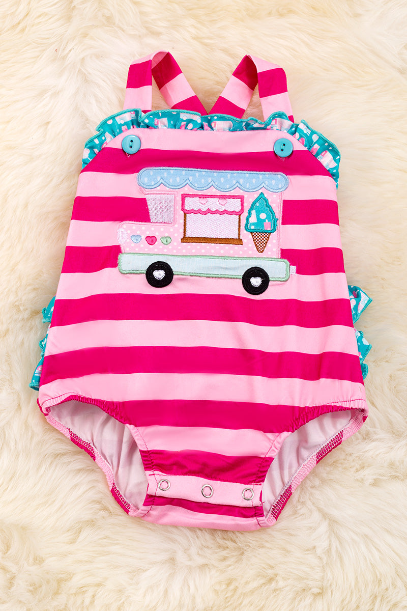 Ice-cream truck applique baby onesie.