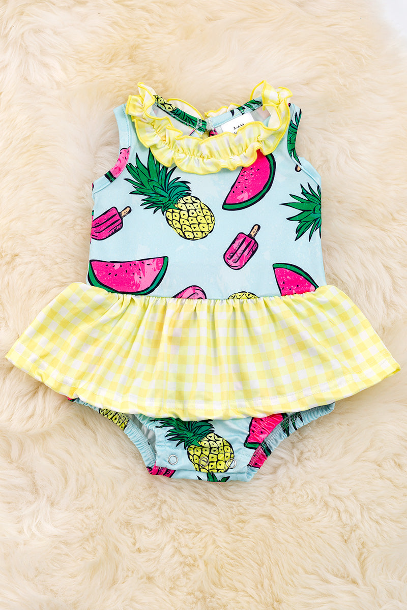 Sweet watermelon baby onesie and gingham ruffle.