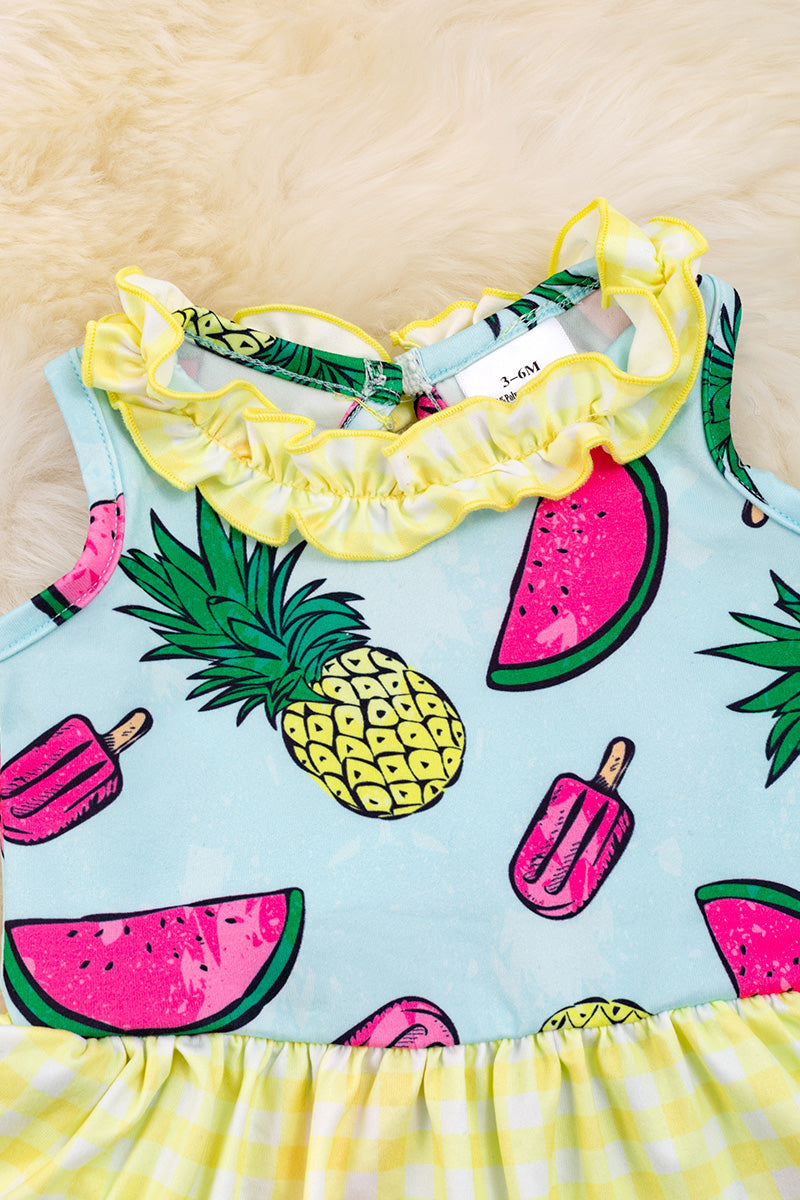 Sweet watermelon baby onesie and gingham ruffle.