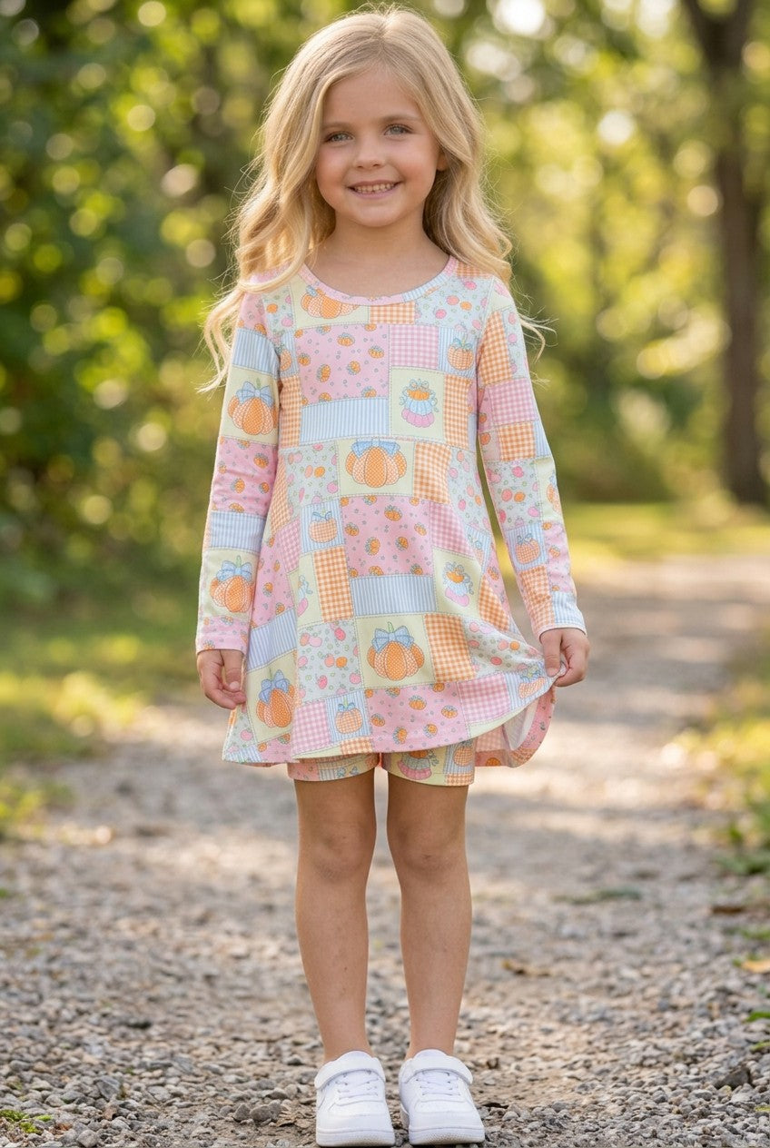 Patchwork printed Active wear dress with undershorts. GLD0505-14-AMY