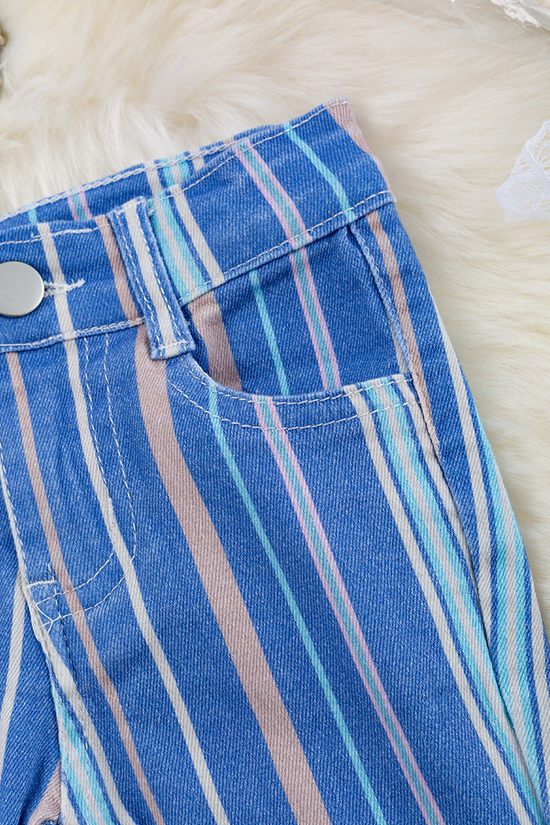 Multi-printed striped bootcut pants.