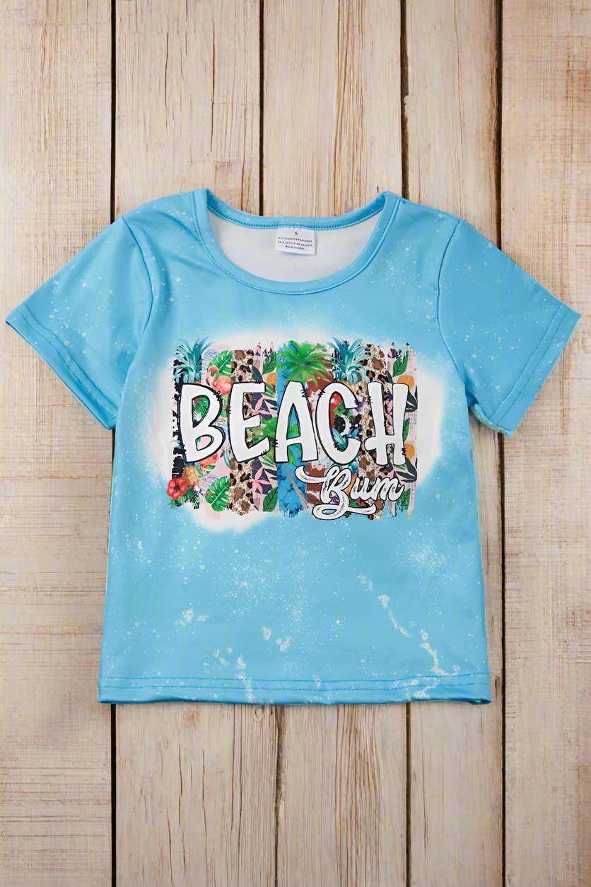 "Beach Bum" pale blue bleached tee shirt