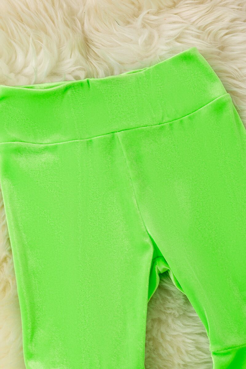 Green soft velvety bell bottoms with faux fur hem.