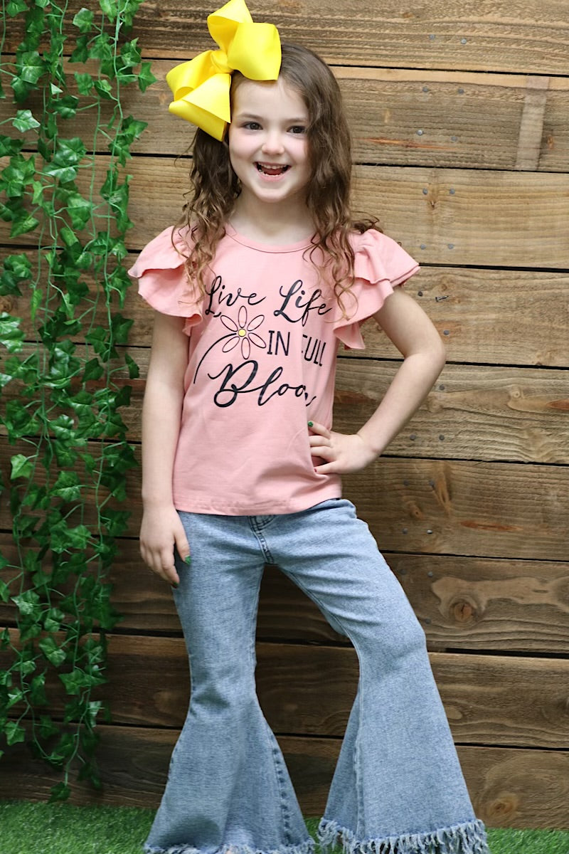 Pink "Live life in full bloom" Angel sleeve top