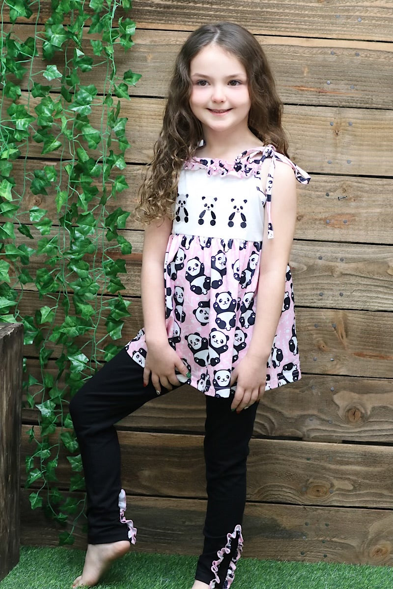 PANDA EMBROIDERED DETAIL & BLACK LEGGINGS.