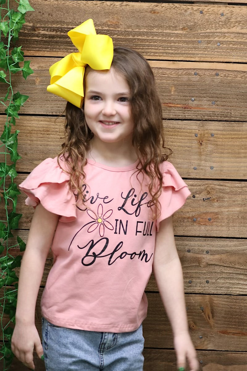 Pink "Live life in full bloom" Angel sleeve top