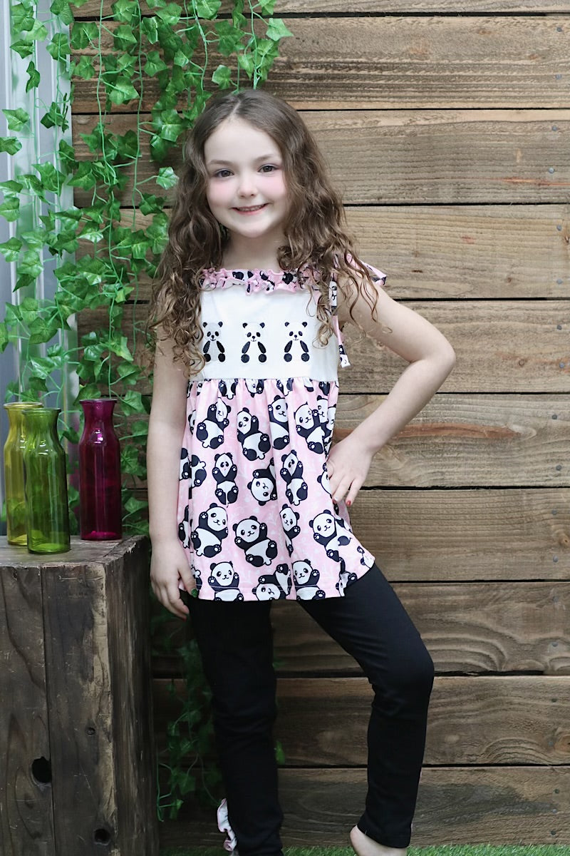 PANDA EMBROIDERED DETAIL & BLACK LEGGINGS.