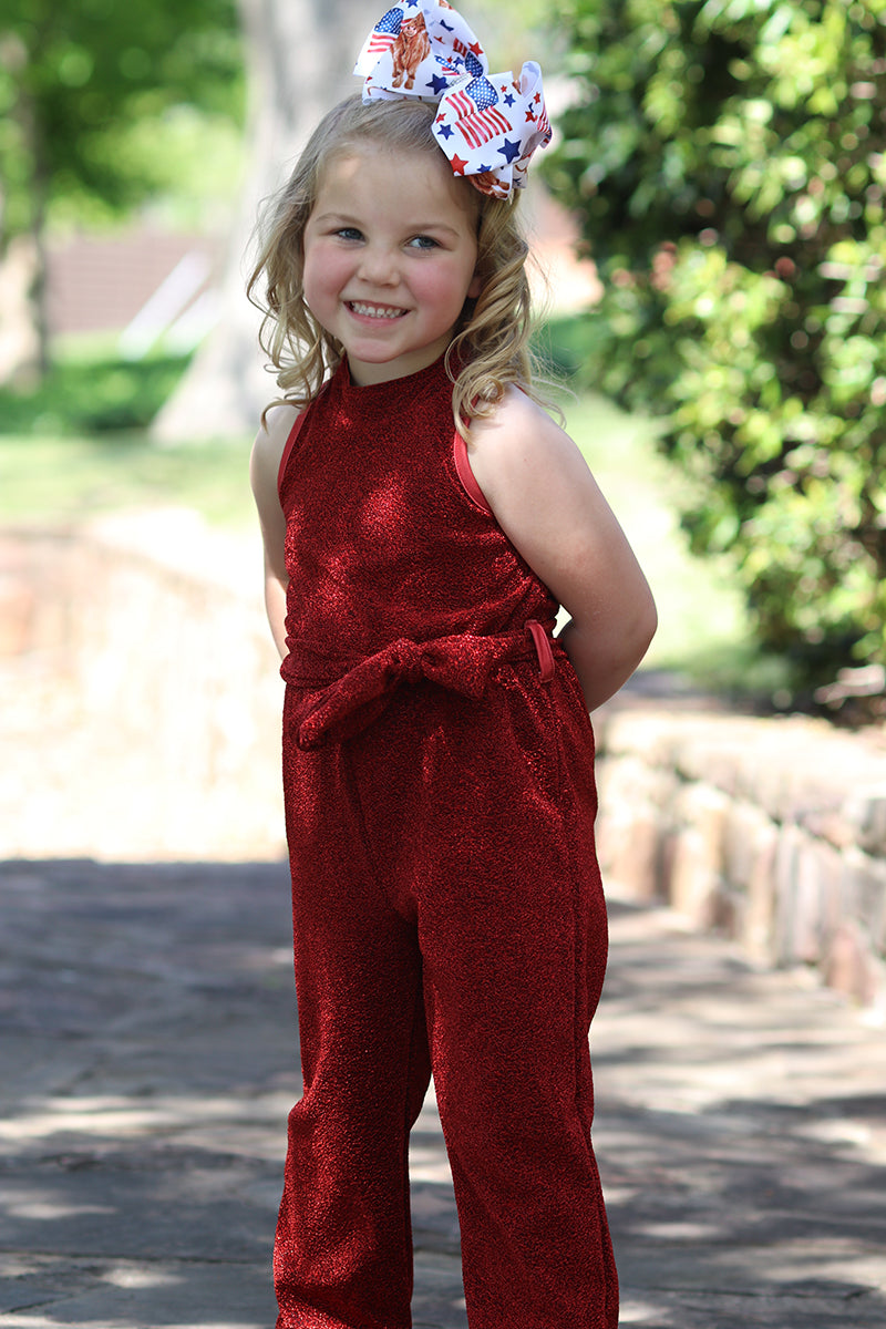 Shimmery, sparkly jumpsuit with belt.-
