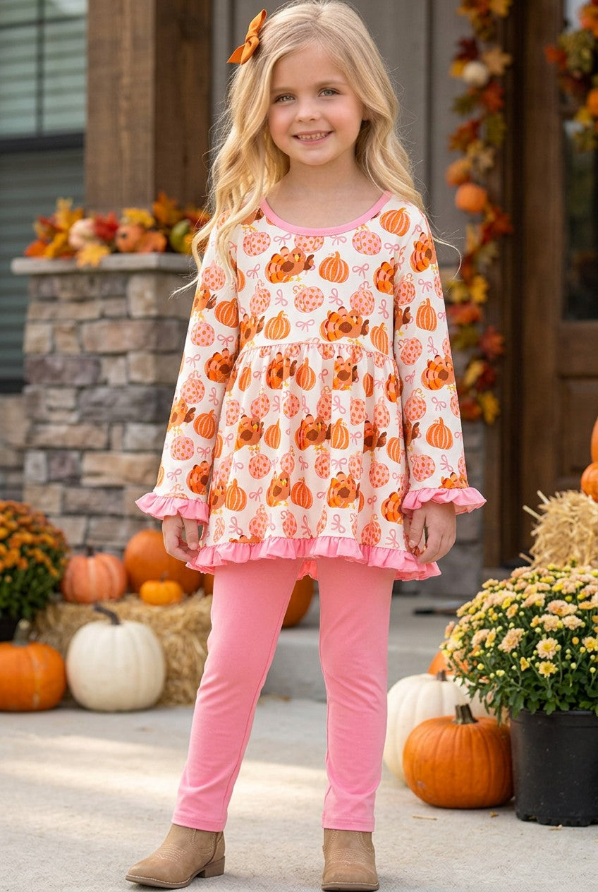 Turkey printed top and pink leggings. OFG63147 MON