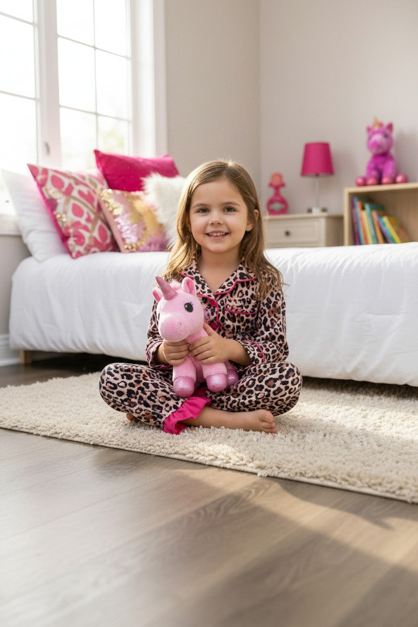 Animal printed pajamas with fuchsia hem. PJG60352 -S-