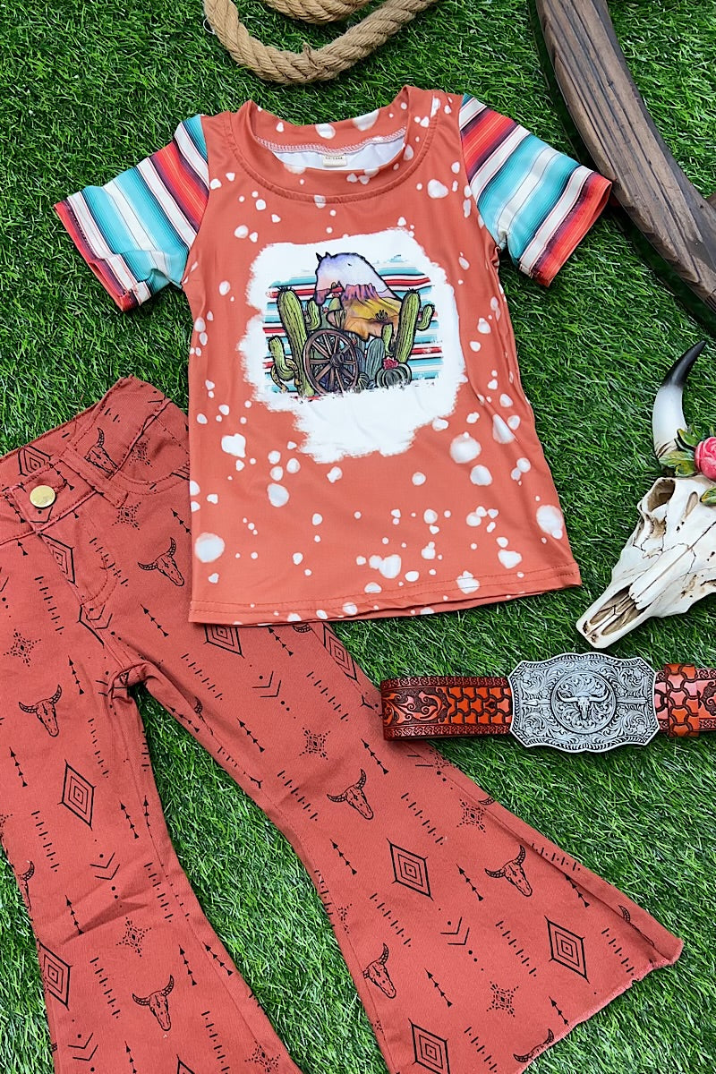 Serape sleeve w/ Cactus graphic tee shirt