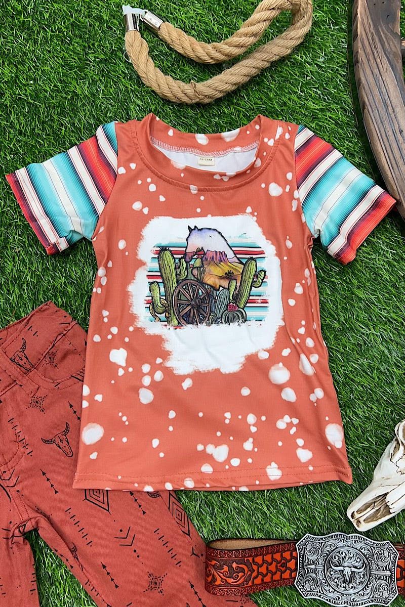Serape sleeve w/ Cactus graphic tee shirt