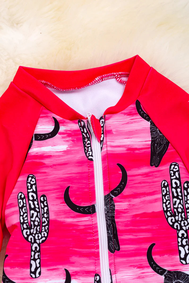 Bull skull long sleeve bathing suite with zipper.