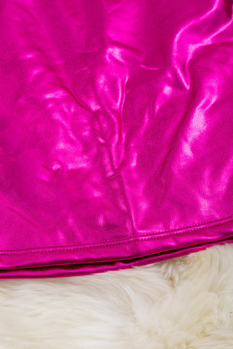 Fuchsia shimmery long sleeve bathing set.