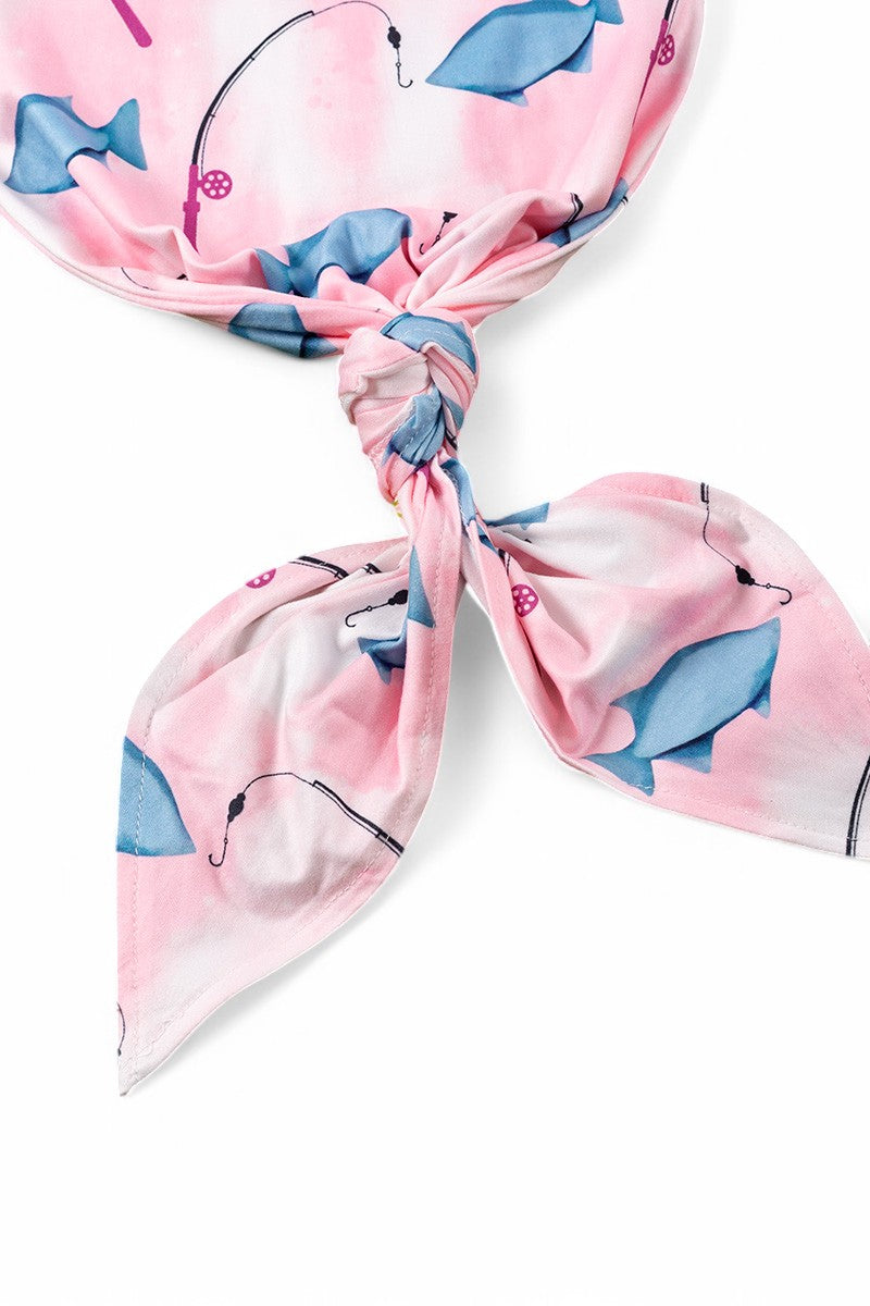 Pink fishing printed baby gown.
