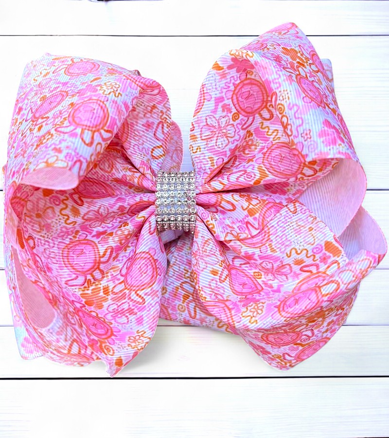 Pink & Orange tortoise printed double layer hair bows.BW-DSG-B28