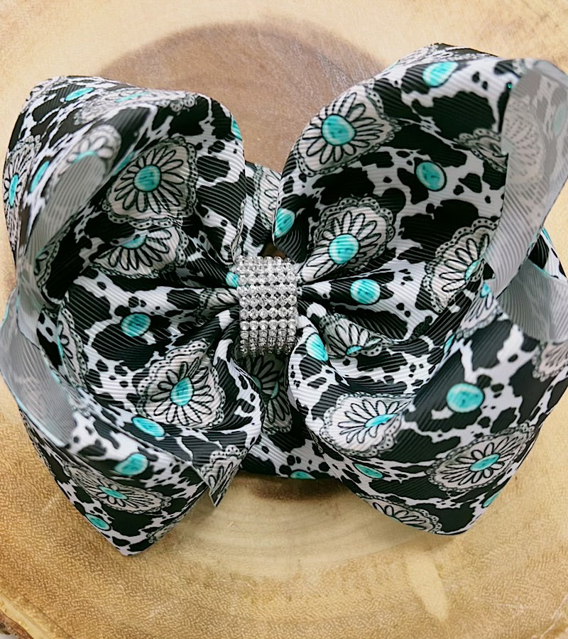 Concho & cow printed double layer hair bows.