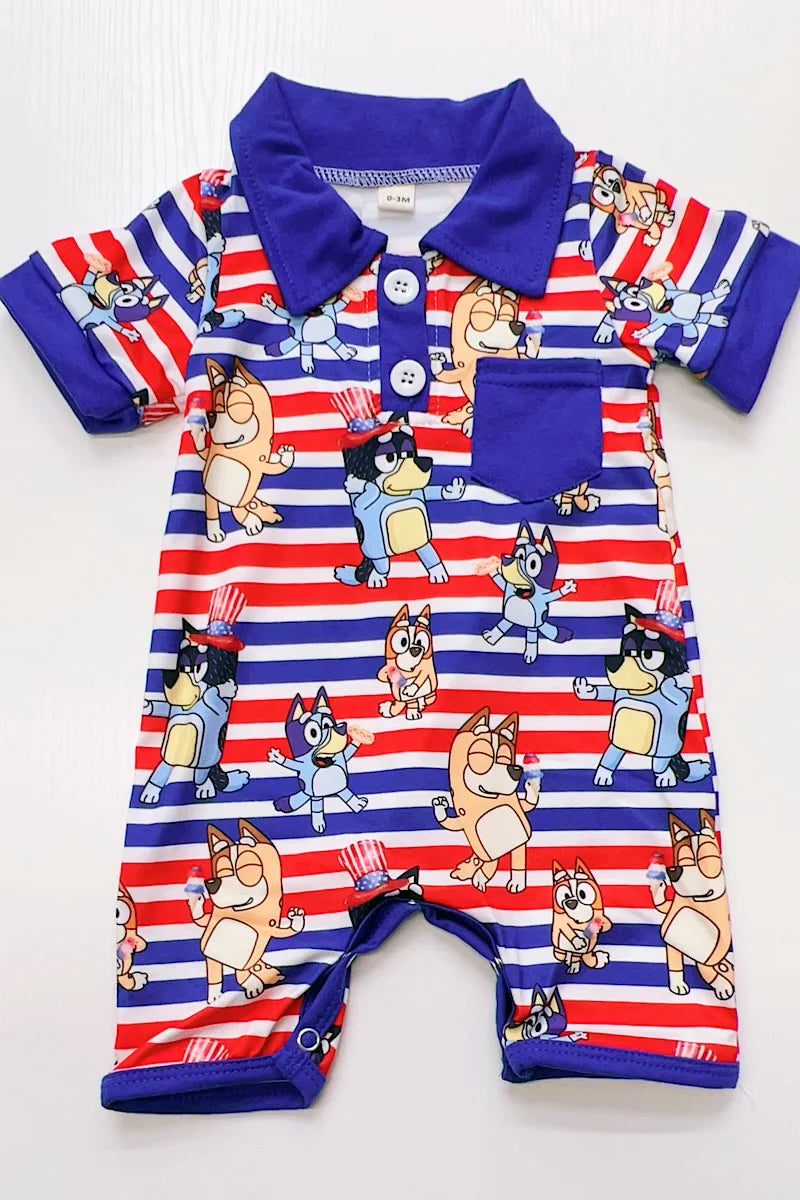 Blu*y patriotic baby romper with snaps. SR010203