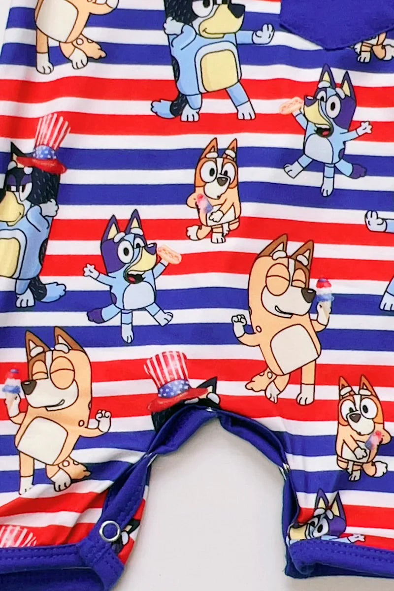 Blu*y patriotic baby romper with snaps. SR010203