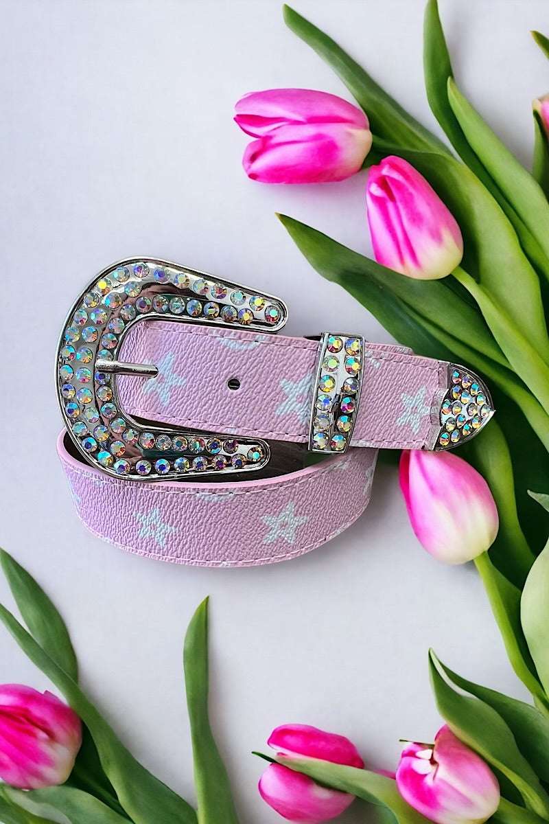 Pink star printed girls belt. (31.5"long Wide1.25) ACG25133019 S