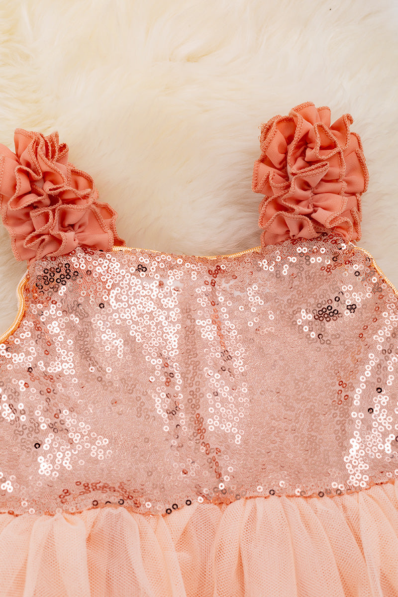 Tulle Dress w/ Sequins in Coral