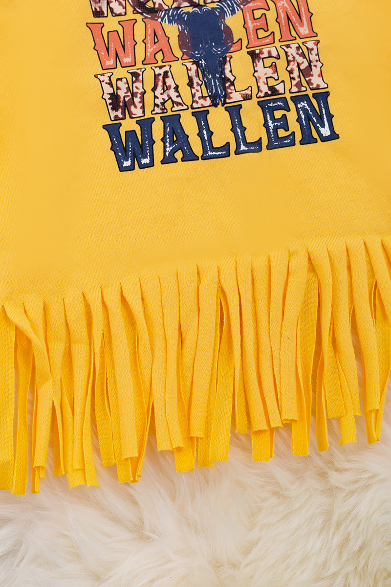 Yellow Wallen fringe graphic tee