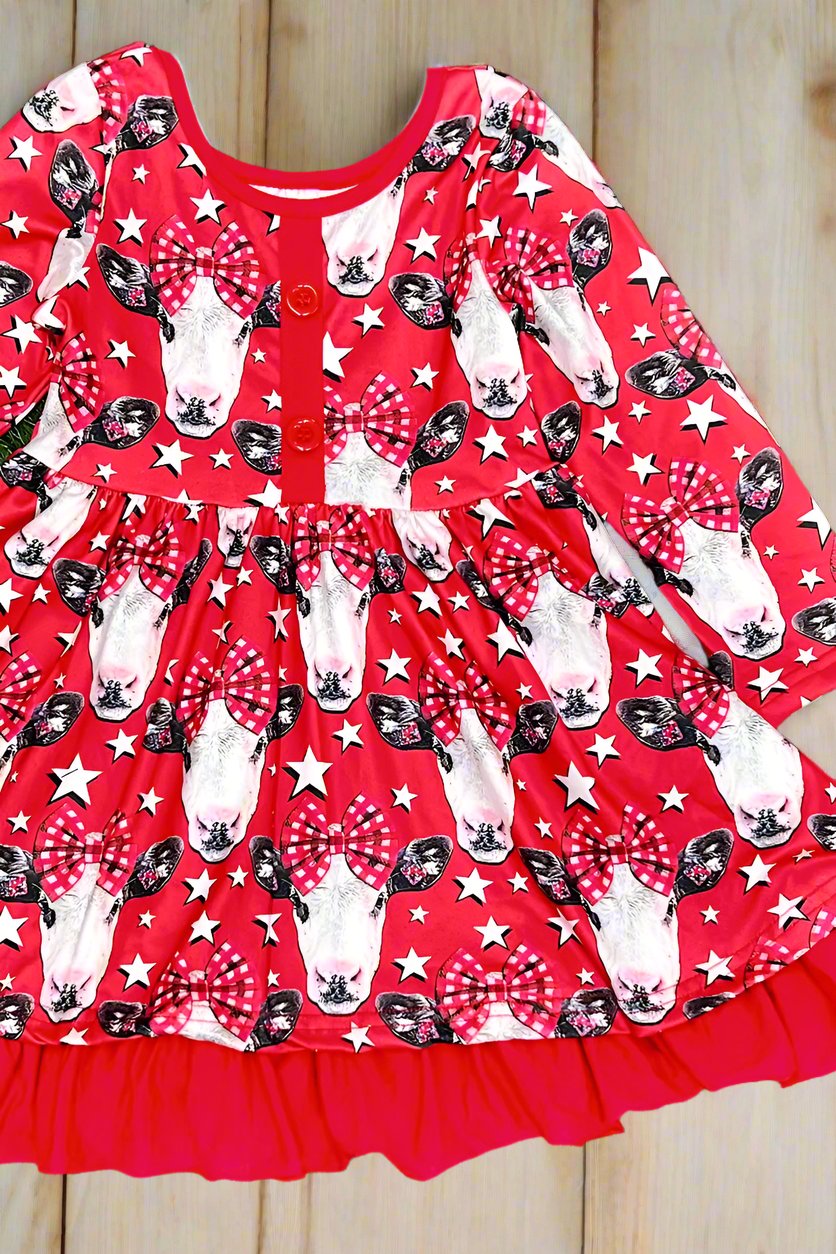 Red cow print dress
