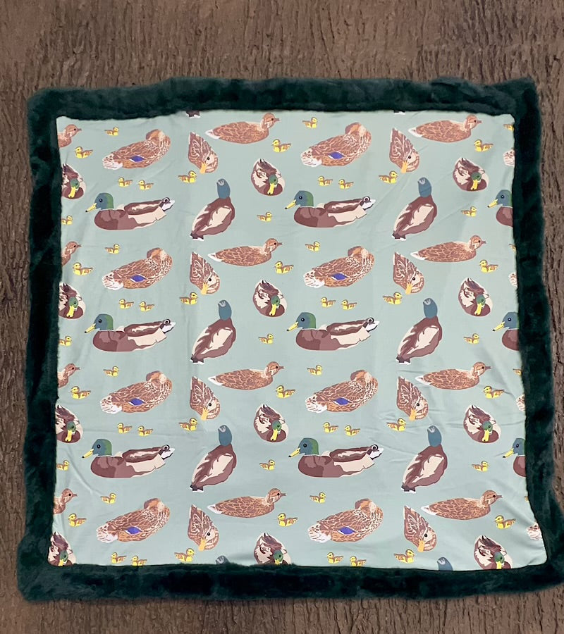 32 inch x 32 inch Mallard duck baby blanket with cozy faux fur.