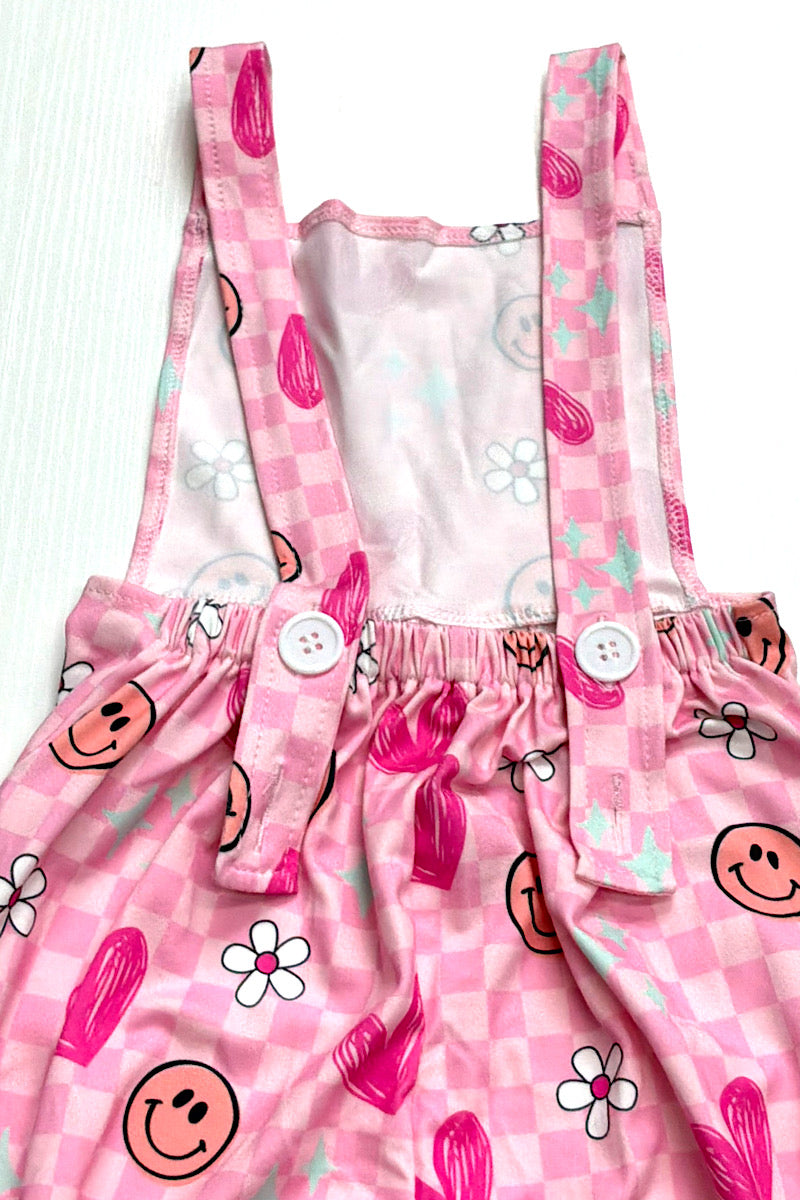 Checkered heart printed girls jumpsuit.(Shirt not included)