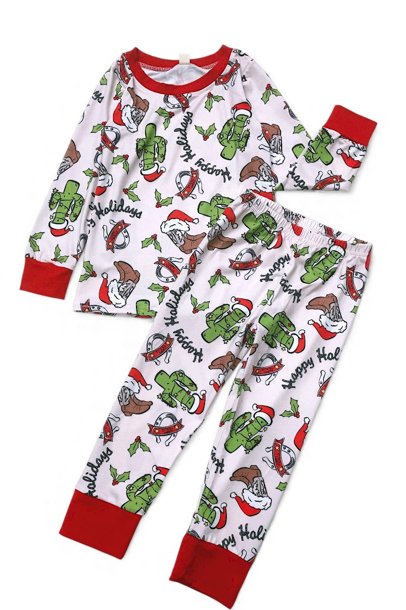 Happy Holidays Western cactus printed pajamas.