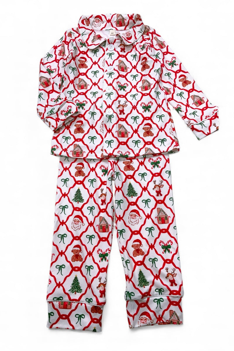Santa & teddy bear coquette printed pajamas.