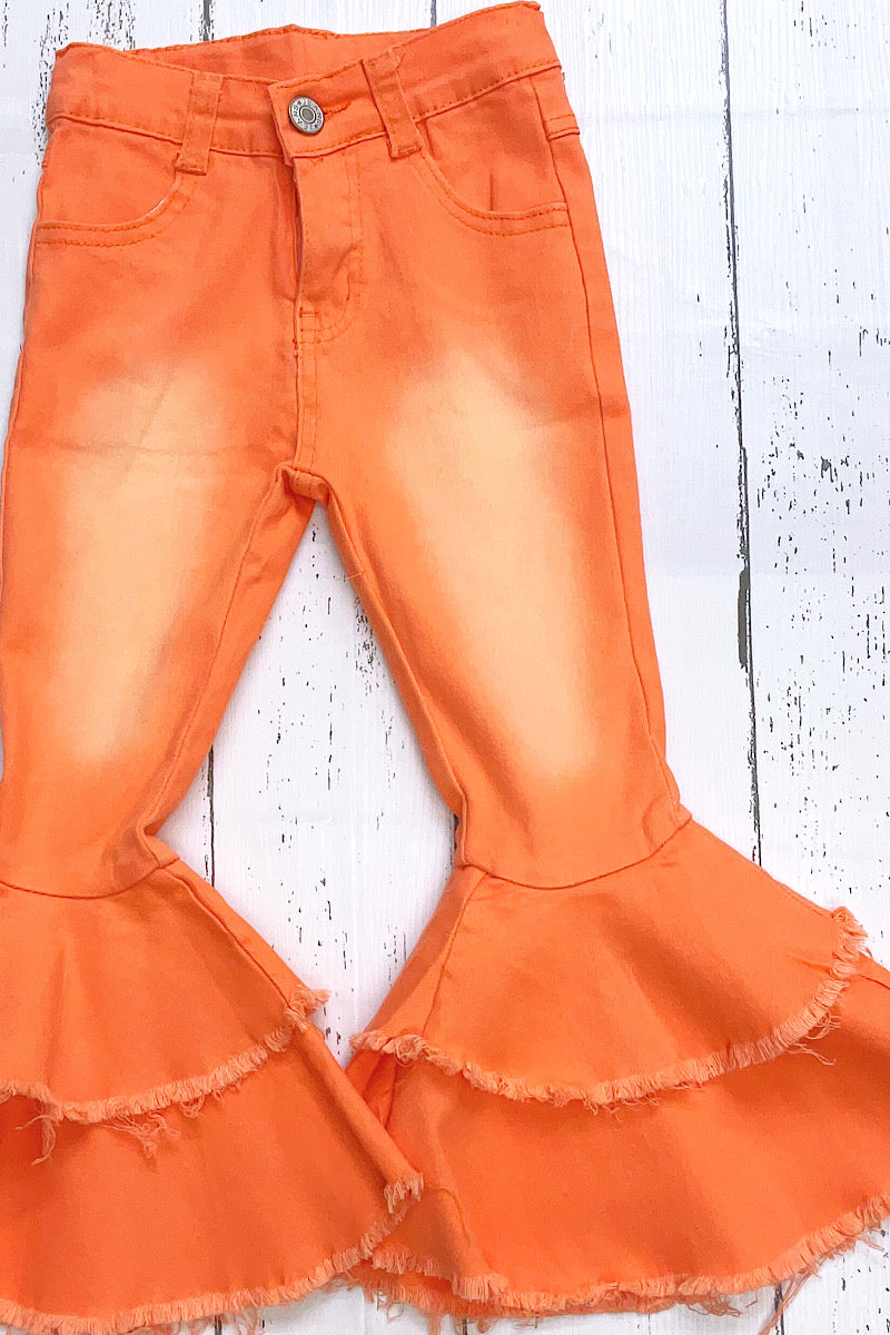 ORANGE DOUBLE LAYER DENIM BELL PANTS.