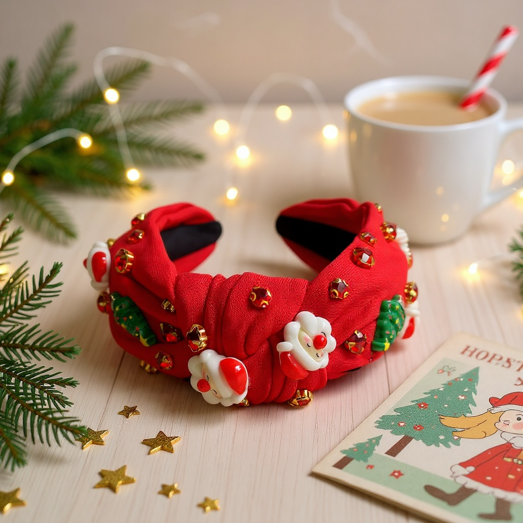 Red Santa with beads headband.