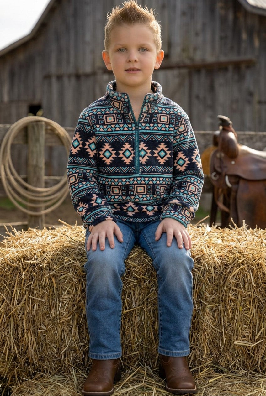 Black & tan aztec printed pull over sweater. TPG60188 A-