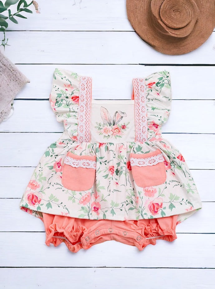 CORAL WITH FLOWER PRINTED TUNIC WITH POCKETS & BLOOMER SHORTS WITH SNAPS. RPG20134007