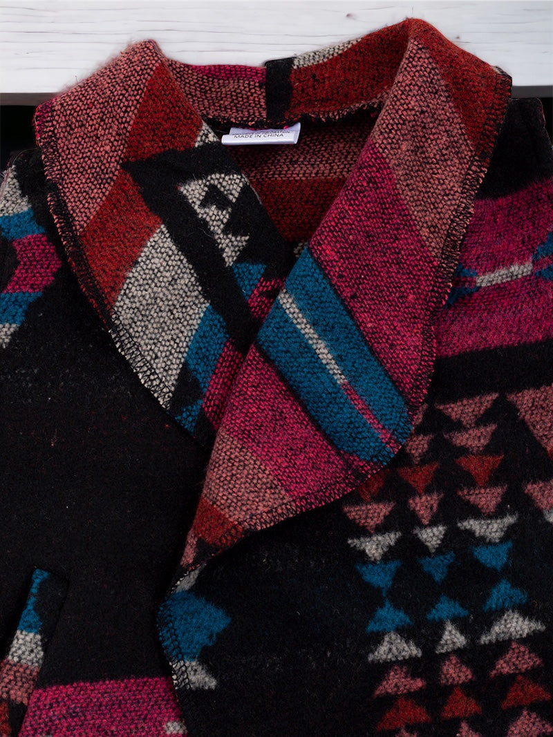 BLACK WITH AZTEC PRINTED CARDIGAN FOR GIRLS. TPG65153113