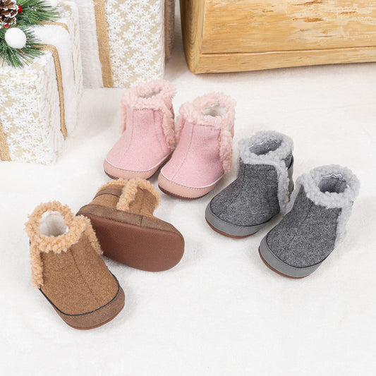 Brown faux fur baby boots. CG5402