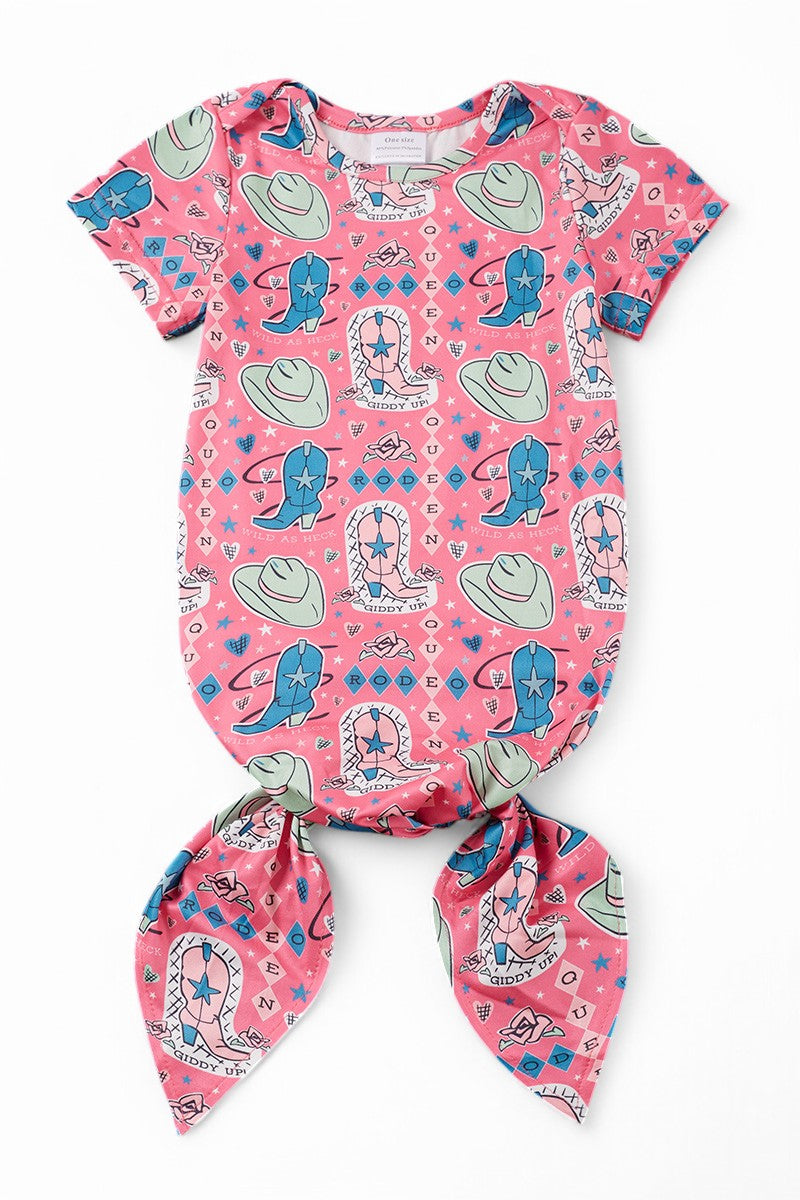 Western printed girls baby gown.